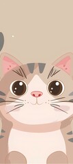 Obraz premium A cute cartoon cat with big eyes, beige and white fur, lying on the ground against a beige background conveying emotions such as curiosity or surprise oil painting or watercolor