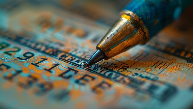 a close up of a pen writing on a visa.