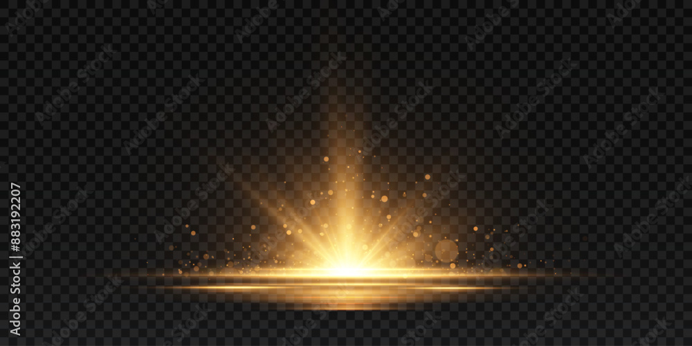 Poster abstract glowing golden vertical lighting lines on a dark background. bright light explosion of sun 