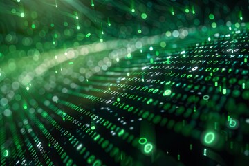 Green dark binary code data streaming background created with Generative AI