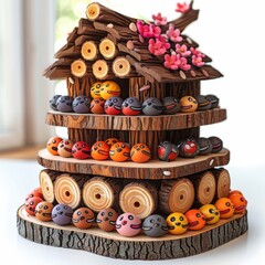 Compact insect hotel, symbolizing support for pollinators and biodiversity preservation. Single Object on white background