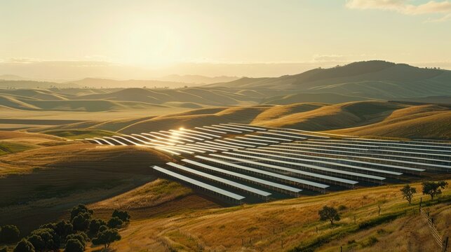 Expansive Solar Farm Capturing the Sun s Rays in Serene Countryside Landscape