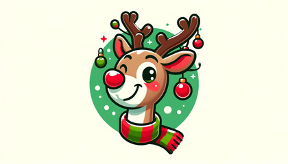 Christmas reindeer with garlands on the antlers and wearing a scarf. AI Generated