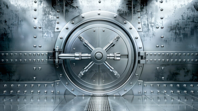 Bank vault door, safety metal steel  closed door.