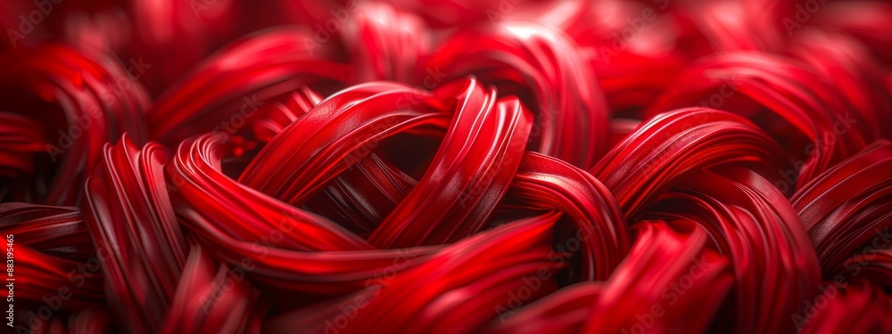 Poster tangled electrical wires: a chaotic bundle of tangled red color electrical wires, emphasizing the ne