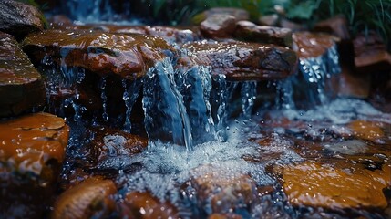 Tranquil Water Flowing Over Smooth Stones.