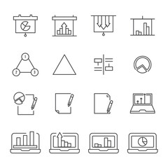 Simple collection of analysis related line icons. Thin line vector set of signs for infographic, logo, app development and website design. Premium symbols isolated on a white background