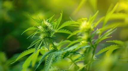 Lush Green Leaves of Cannabis Plant in Nature