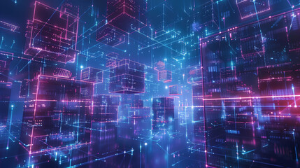 Futuristic Digital City Scape at Night