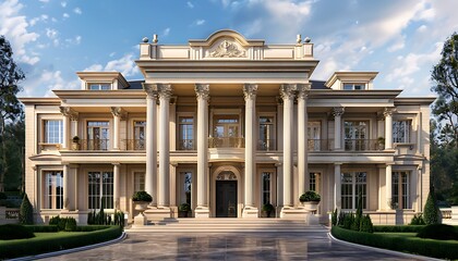 Obraz premium Grand Neoclassical Mansion with Ornate Details
