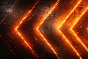 Glowing neon lights in the shape of arrows illuminate a textured wall