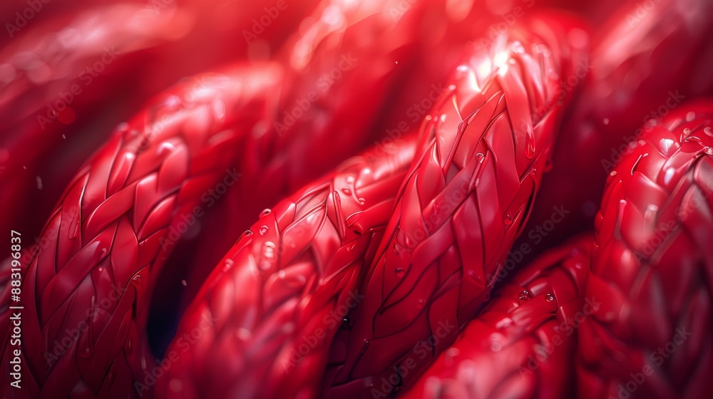Poster tangled electrical wires: a chaotic bundle of tangled red color electrical wires, emphasizing the ne