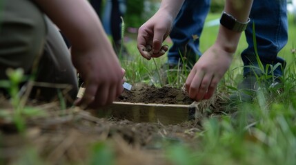 Fototapeta premium Create a detailed image of a time capsule being buried in a schoolyard, filled with letters and mementos. 