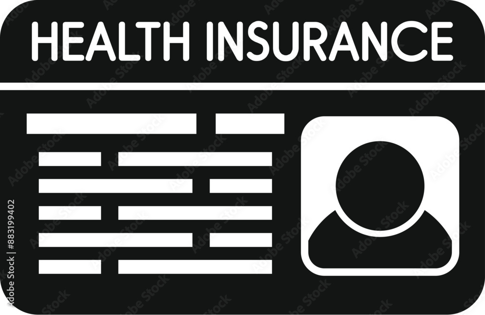 Sticker black and white icon representing a health insurance card, symbolizing access to medical services an