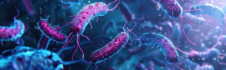 Enterobacterias Gram negativas Proteobacteria, bacteria such as salmonella, escherichia coli, yersinia pestis, klebsiella. 3D illustration. AI generated illustration
