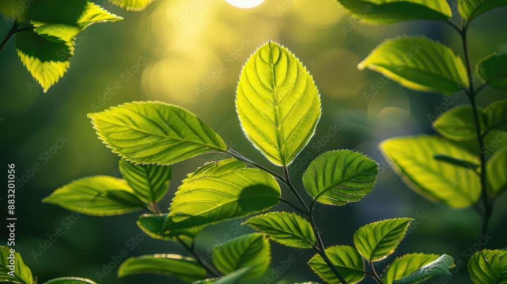 Poster Sunlight filtering through leaves in spring