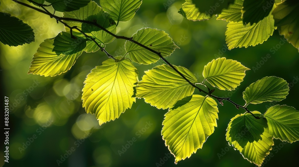Poster sunlight filtering through leaves in spring
