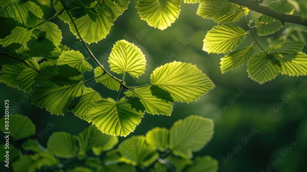 Poster sunlight filtering through leaves in spring