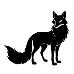 Fototapeta premium A black silhouette of a fox standing in different poses. The image is isolated on a white background. Generative AI