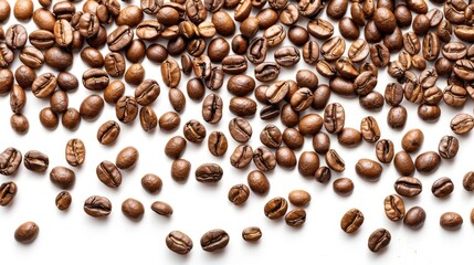 Obraz premium Raw coffee beans texture in close up view on white background for wallpaper and design element