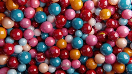 Obraz premium An image showing a bright and colorful collection of glossy balls in various sizes and vibrant colors, creating a visually appealing and playful abstract background.