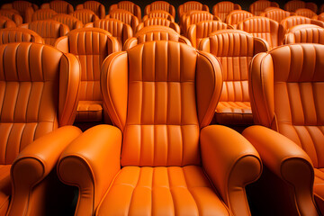 Obraz premium Interior of modern restaurant. Orange leather and luxury chairs.