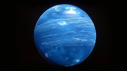 A serene blue planet with soft, glowing textures stands out against the vast expanse of dark space, embodying the tranquility and isolation of the cosmos.