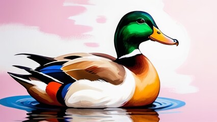 Obraz premium Duck painting on pink background.