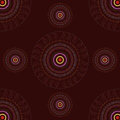 Indian ethnic tribal fabric patterns featuring floral designs in red and black tones, with ethnic contrasts. These contemporary art pieces beautifully incorporate ethnic elements of nature into their 