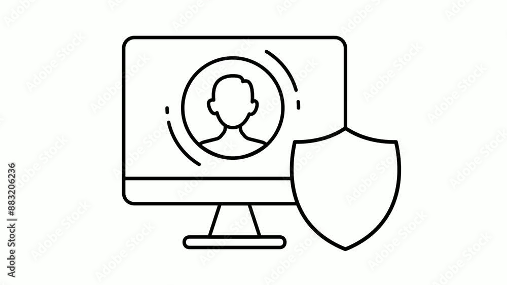 Poster digital security consultant animated video, remote developer working footage, login screen animation