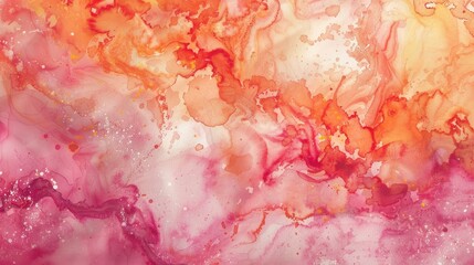 Fototapeta premium Passion watercolor art with coral marble print patterns and alcohol ink backgrounds