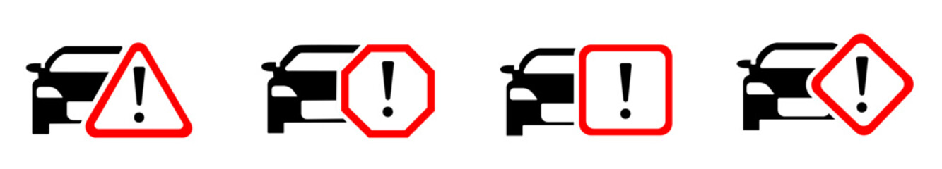 Car warning icon, car danger sign icon set vector Illustration on a white background, eps10