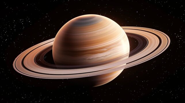 This image showcases Saturn with its iconic rings and atmospheric bands in the vast emptiness of space. The detailed view emphasizes the planet's natural beauty and structure. - Powered by Adobe