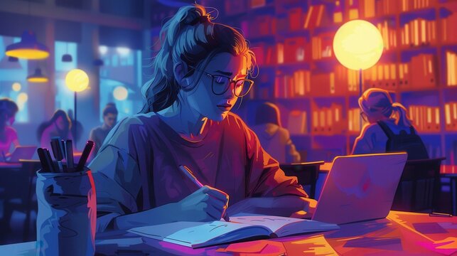 Students practicing writing skills in a creative writing workshop, Cozy Nook, Soft Lighting, Illustration