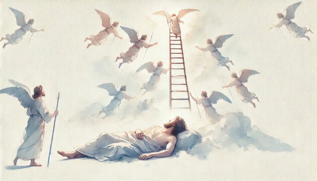 Jacob's Ladder. Digital watercolor illustration.