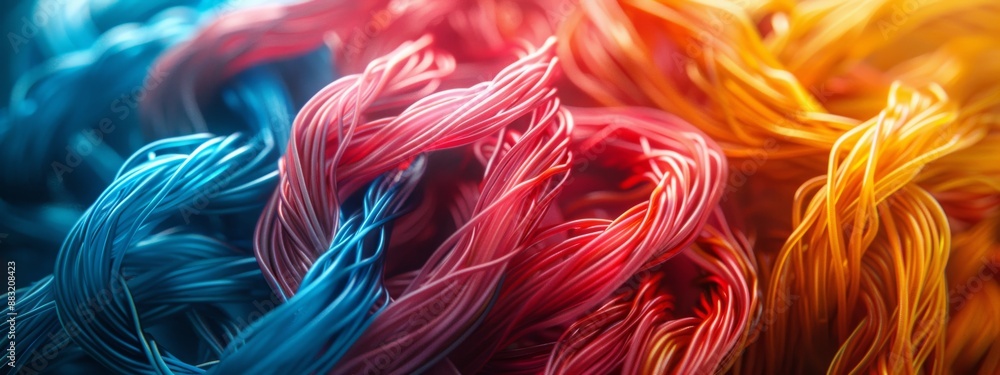 Poster a chaotic bundle of tangled electrical wires, emphasizing the need for organization and safety.