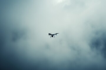 A MALE drone disappearing into a thick layer of clouds, symbolizing the unseen eye in the sky