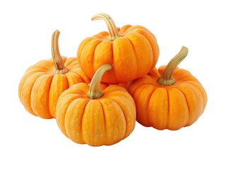 Obraz premium Vibrant orange pumpkins with stems, for autumn and Halloween decorations on a white background.