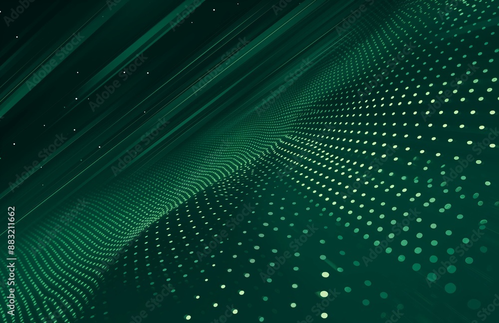 Aufkleber Abstract dark green background with flowing lines and dotted wave patterns.