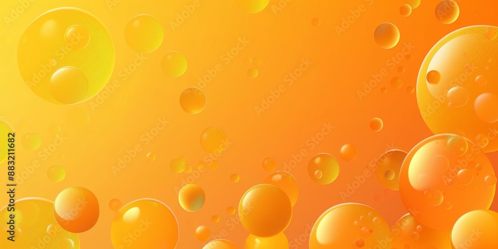 Poster an abstract image featuring orange and yellow gradient background with various sized translucent bub