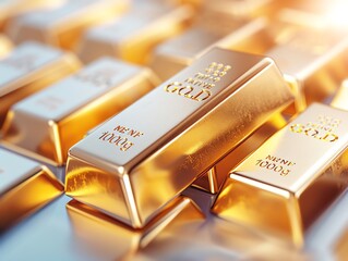 Close-up of shiny gold bars stacked together, highlighting wealth and investment opportunities in precious metals.