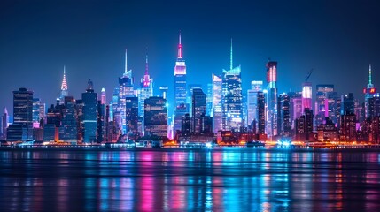 Mesmerizing Skyline of Illuminated Skyscrapers in a Vibrant City at Night