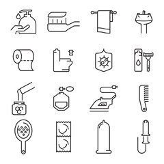 Personal hygiene and care. Thin line icon set. Outline symbol collection