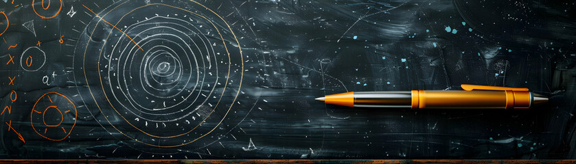 Photo Realistic Blackboard with Strategic Goals and Pen Concept for Business Analysis   Symbolizing Goal Setting in Whimsical Background