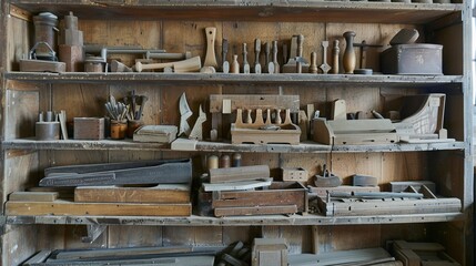 Antique Woodworking Tools on Dusty Shelves
