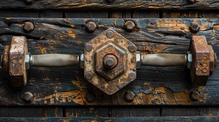 Rusty Dumbbell on Weathered Wood.