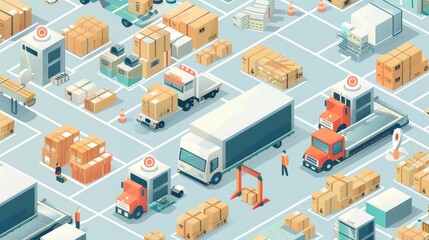 Obraz premium A cityscape with a lot of trucks and a plane