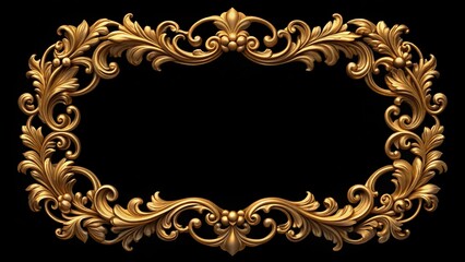 Elegant, intricately designed golden frame with ornate details against a black backdrop, evoking luxury and sophistication in a bygone era.