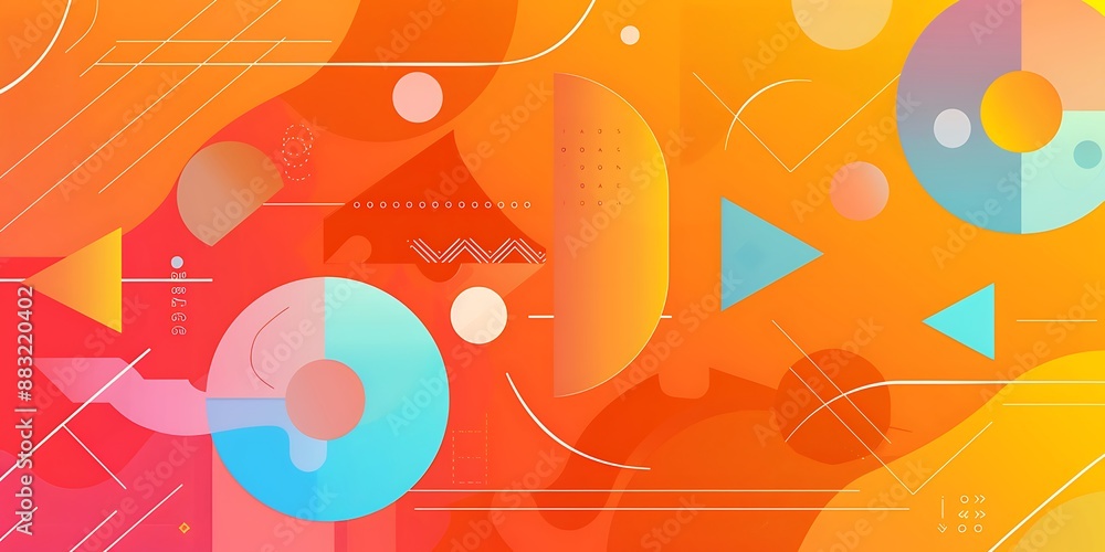 Poster a flat vector background with gradient, featuring rounded and curved shapes,geometric patterns,this 