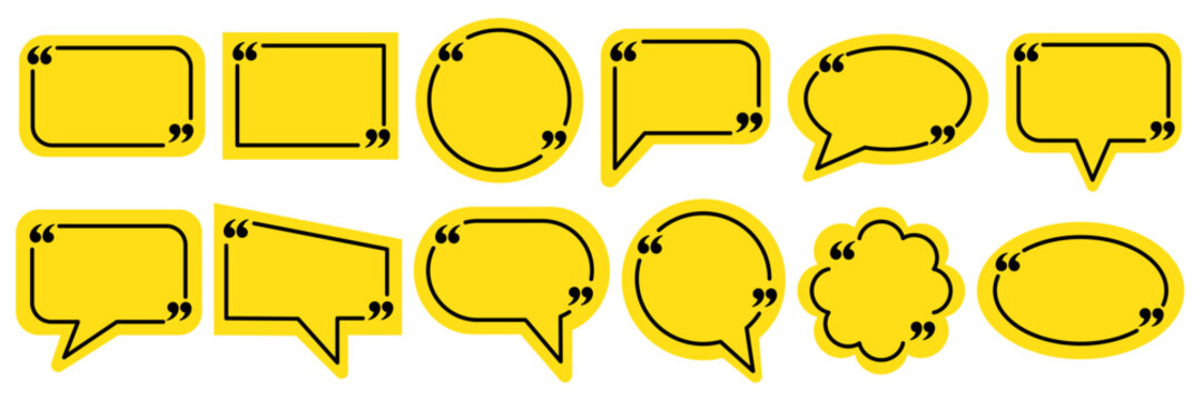 Quote box frame, big set. Quote text in speech bubble. Quote box icon. Blank template quote text info design boxes quotation bubble blog quotes symbols.